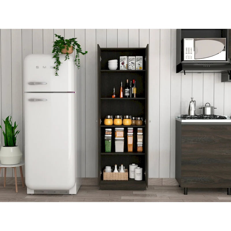 Meuble de rangement à double porte, cinq étagères
