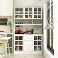 Buffet de garde-manger de 78,9 po avec porte-verres à vin, tiroirs et huche - Blanc