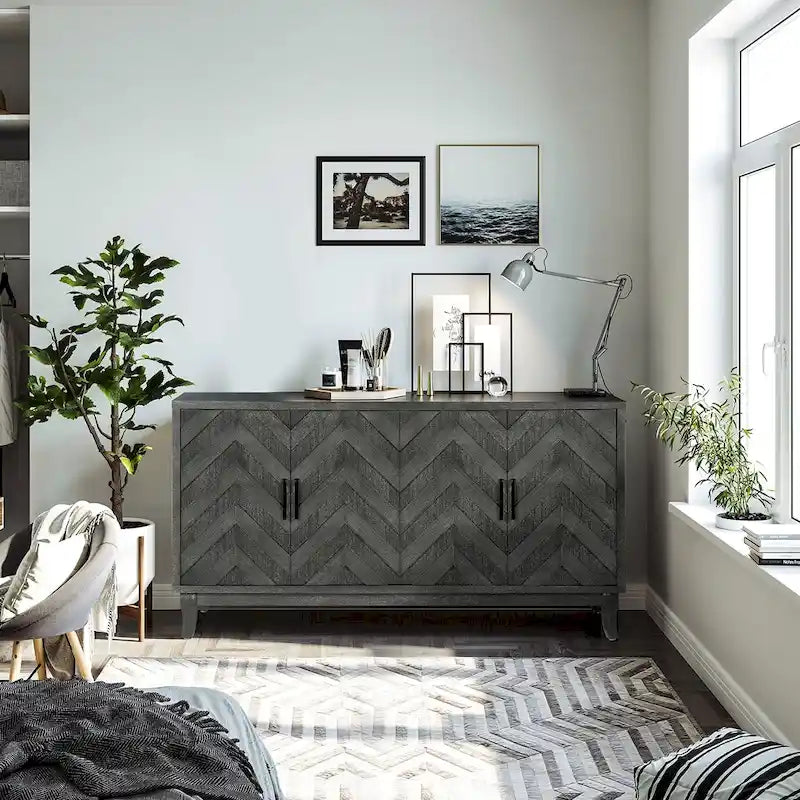 Buffet 4 portes de style vintage avec étagères réglables