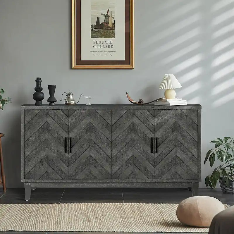 Buffet 4 portes de style vintage avec étagères réglables