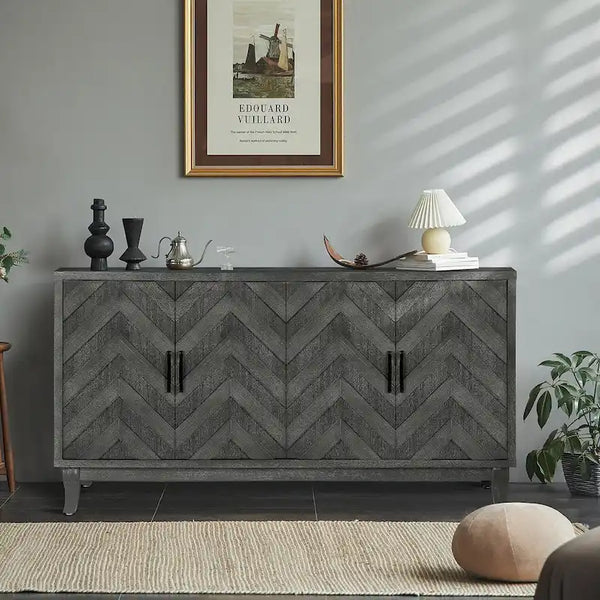 Buffet 4 portes de style vintage avec étagères réglables