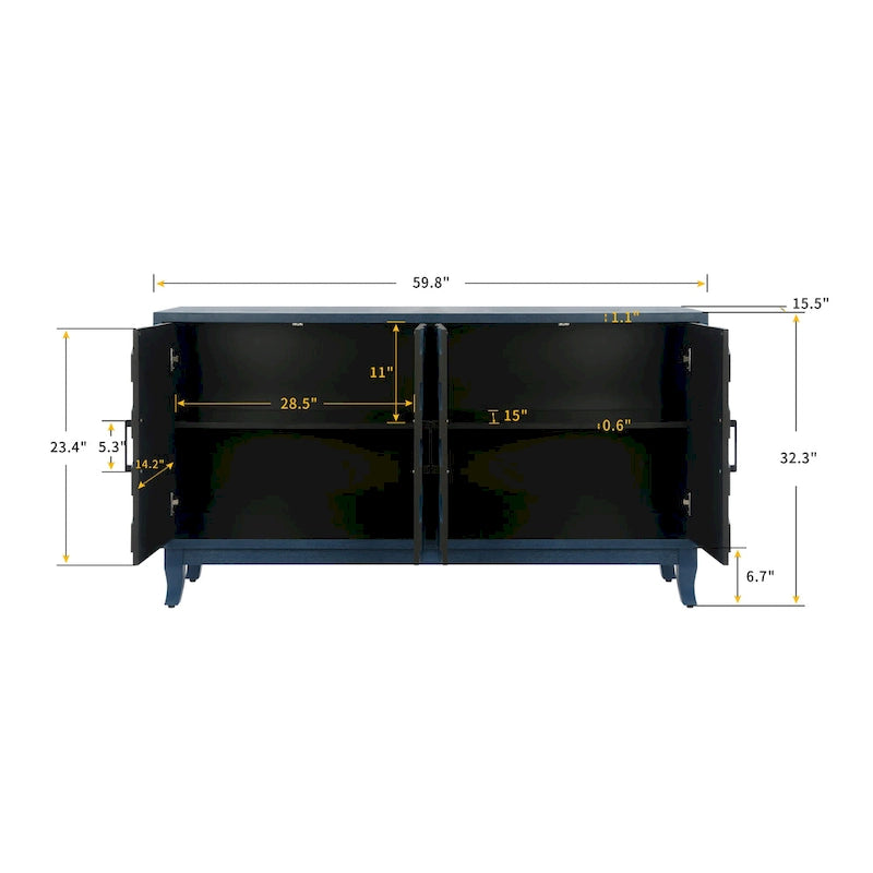 Buffet 4 portes de style vintage avec étagères réglables