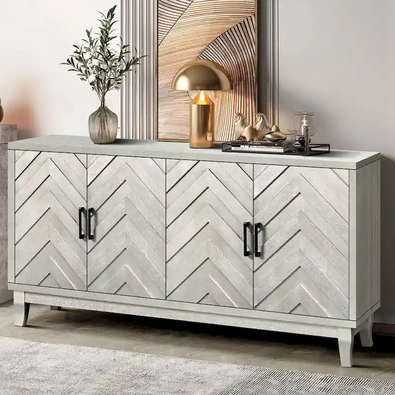 Buffet 4 portes de style vintage avec étagères réglables