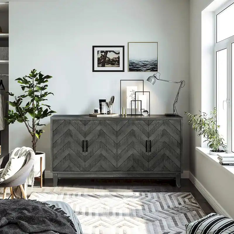 Buffet 4 portes de style vintage avec étagères réglables