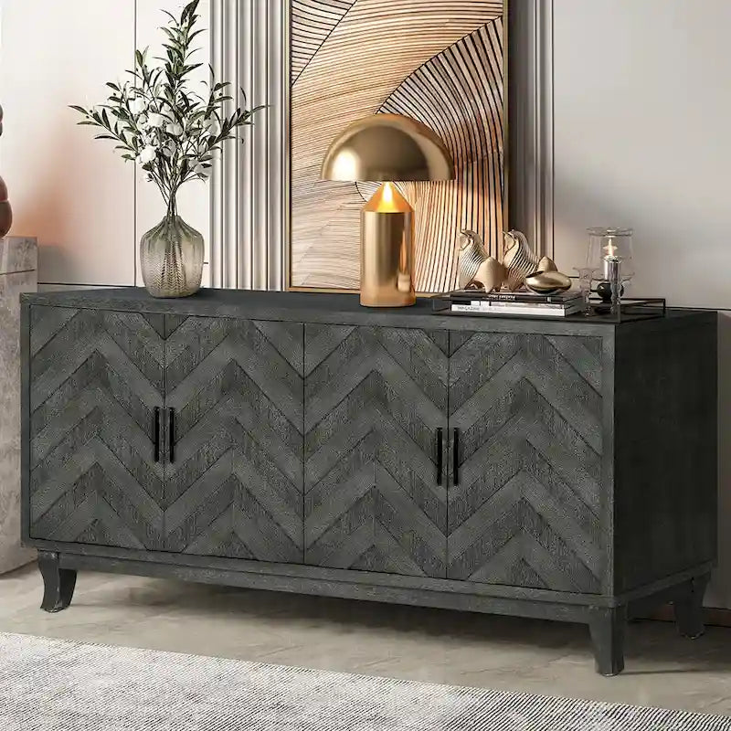 Buffet 4 portes de style vintage avec étagères réglables