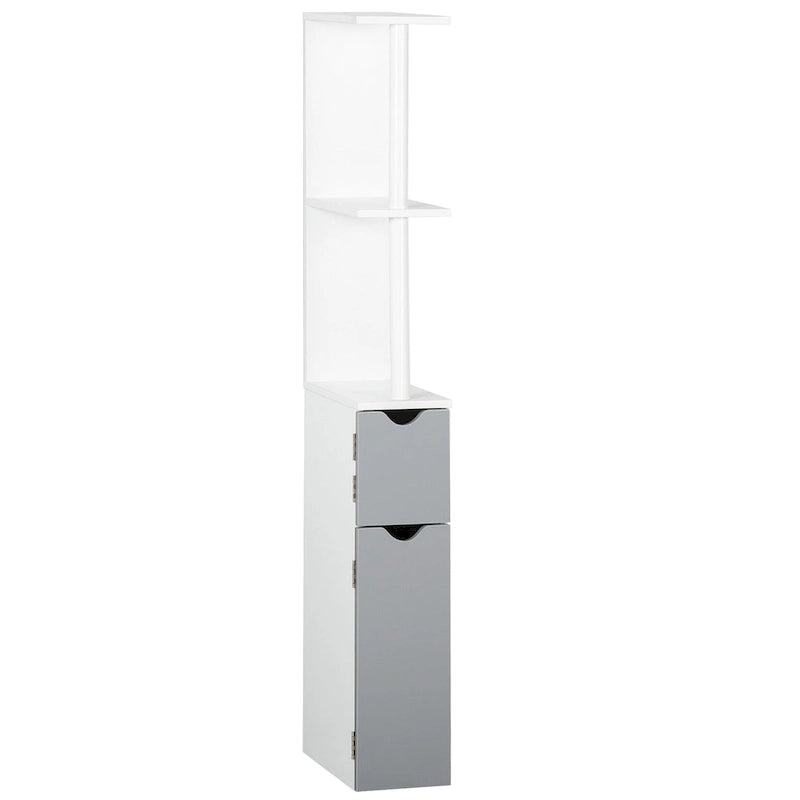 Meuble de rangement haut de salle de bain avec 2 étagères ouvertes et 2 placards à portes – Colonne de rangement autoportante