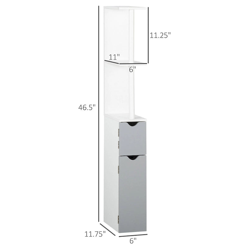Meuble de rangement haut de salle de bain avec 2 étagères ouvertes et 2 placards à portes – Colonne de rangement autoportante