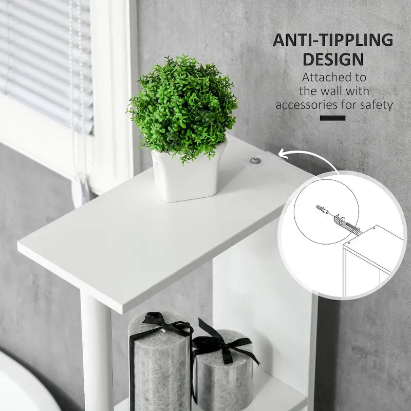 Meuble de rangement haut de salle de bain avec 2 étagères ouvertes et 2 placards à portes – Colonne de rangement autoportante