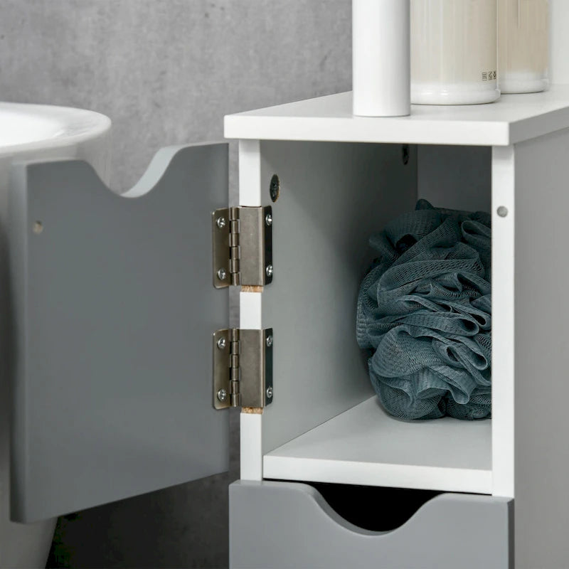 Meuble de rangement haut de salle de bain avec 2 étagères ouvertes et 2 placards à portes – Colonne de rangement autoportante