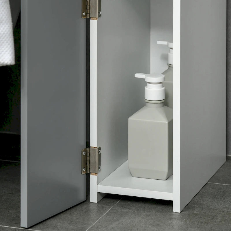 Meuble de rangement haut de salle de bain avec 2 étagères ouvertes et 2 placards à portes – Colonne de rangement autoportante
