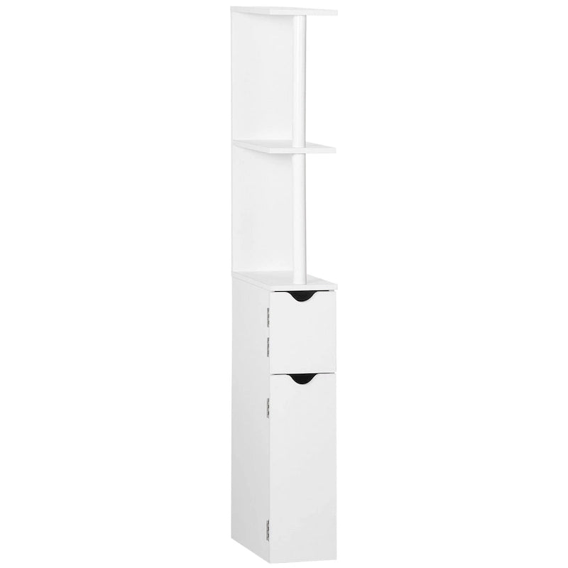 Meuble de rangement haut de salle de bain avec 2 étagères ouvertes et 2 placards à portes – Colonne de rangement autoportante