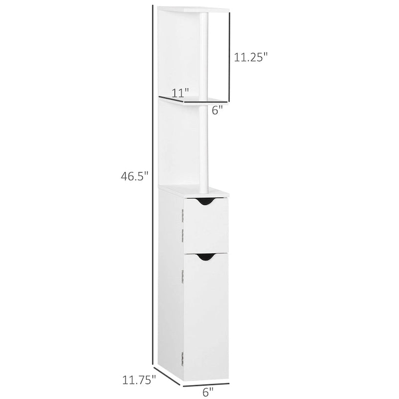 Meuble de rangement haut de salle de bain avec 2 étagères ouvertes et 2 placards à portes – Colonne de rangement autoportante