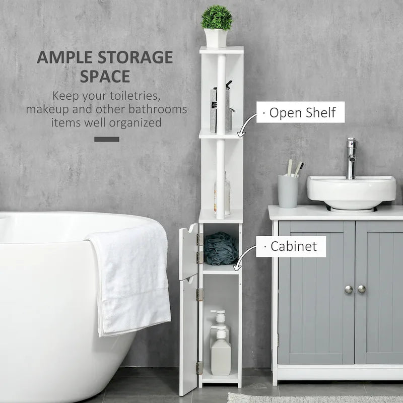 Meuble de rangement haut de salle de bain avec 2 étagères ouvertes et 2 placards à portes – Colonne de rangement autoportante