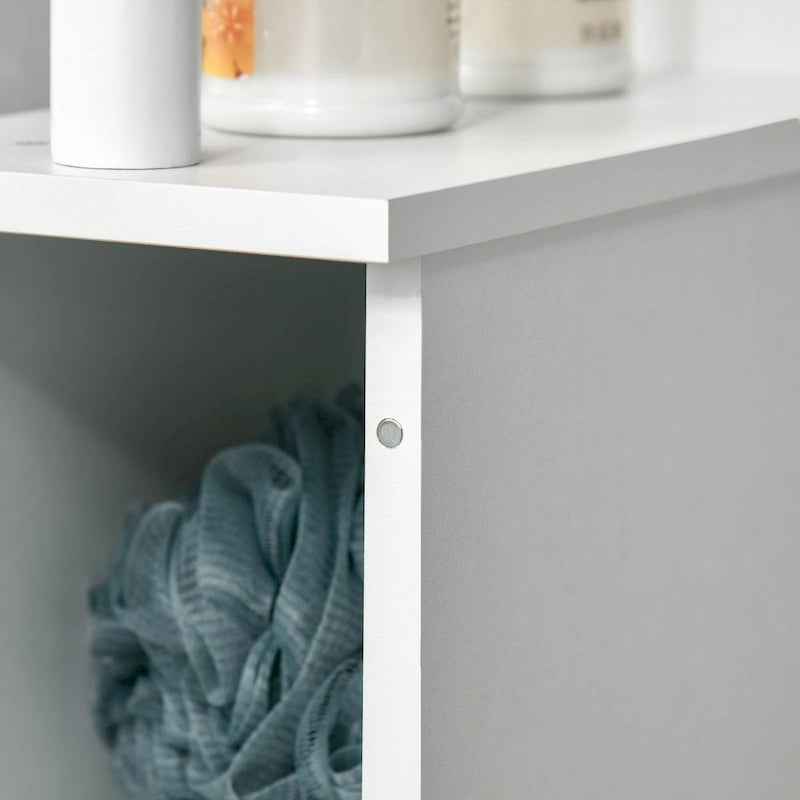 Meuble de rangement haut de salle de bain avec 2 étagères ouvertes et 2 placards à portes – Colonne de rangement autoportante