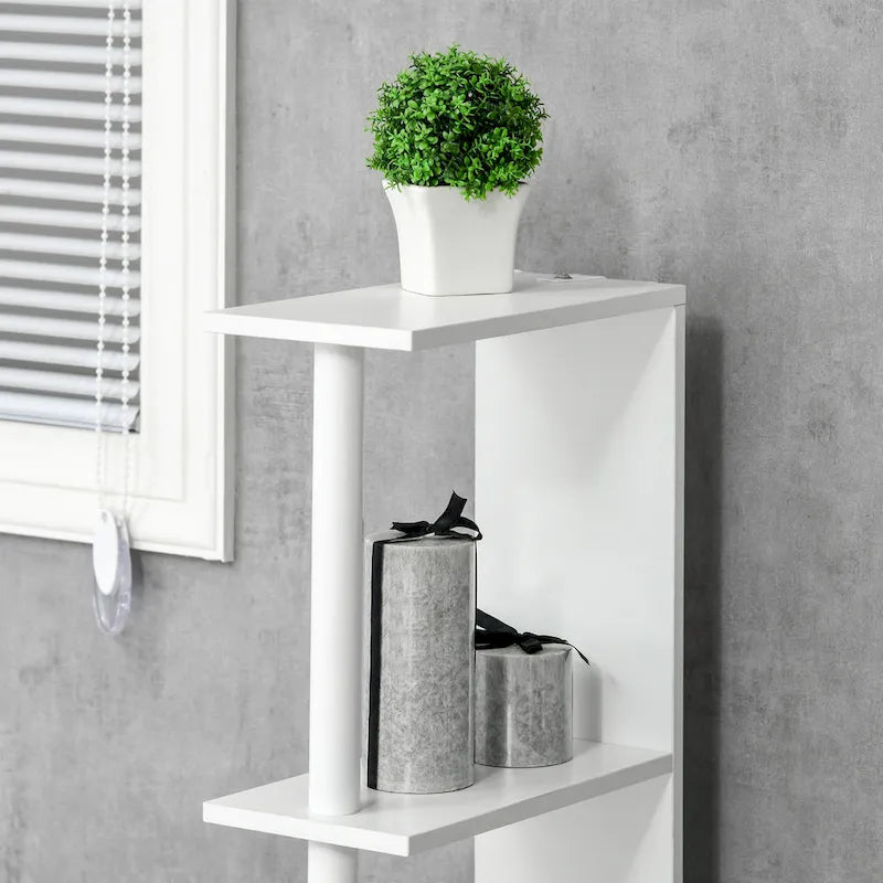 Meuble de rangement haut de salle de bain avec 2 étagères ouvertes et 2 placards à portes – Colonne de rangement autoportante