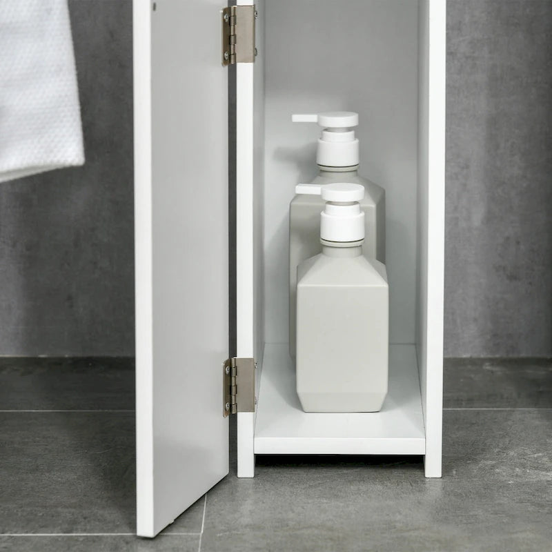 Meuble de rangement haut de salle de bain avec 2 étagères ouvertes et 2 placards à portes – Colonne de rangement autoportante