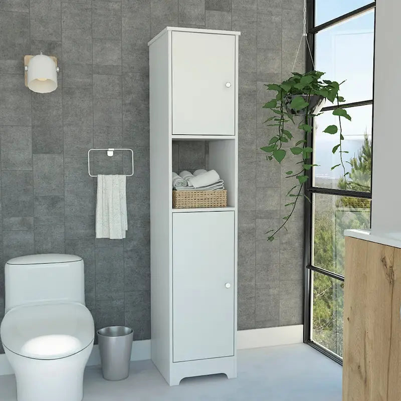 Meuble de rangement pour linge de maison de 35,5 cm de large avec deux portes, 4 étagères intérieures et 2 armoires
