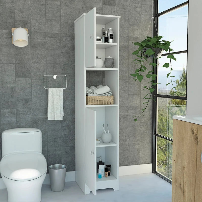 Meuble de rangement pour linge de maison de 35,5 cm de large avec deux portes, 4 étagères intérieures et 2 armoires