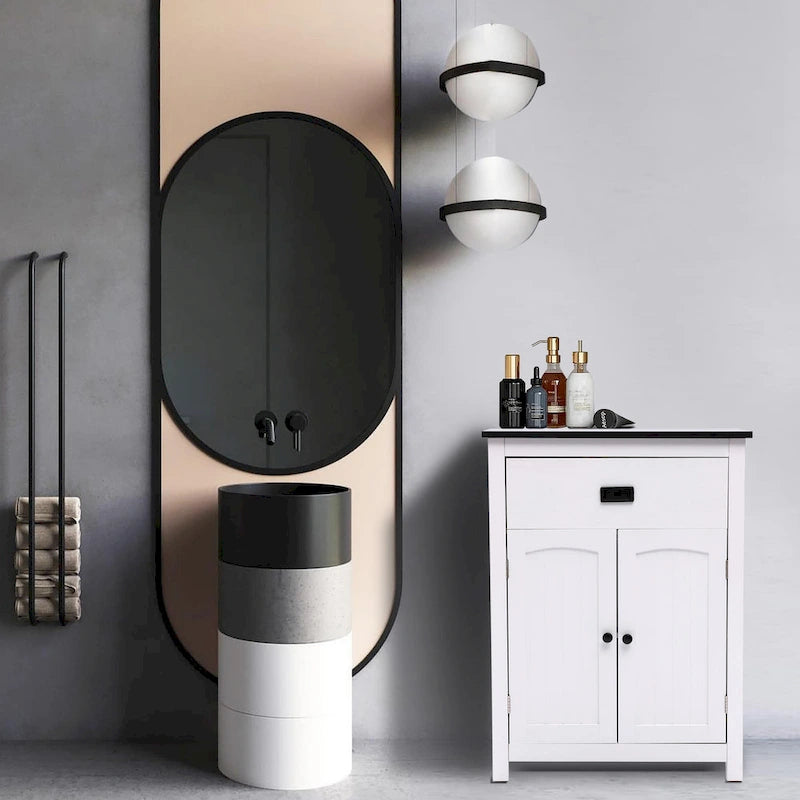 Meuble de rangement de salle de bain en bois noir et blanc - 81 cm H x 60 cm L x 30 cm P