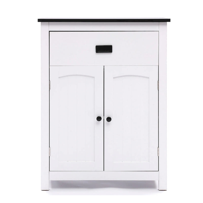 Meuble de rangement de salle de bain en bois noir et blanc - 81 cm H x 60 cm L x 30 cm P