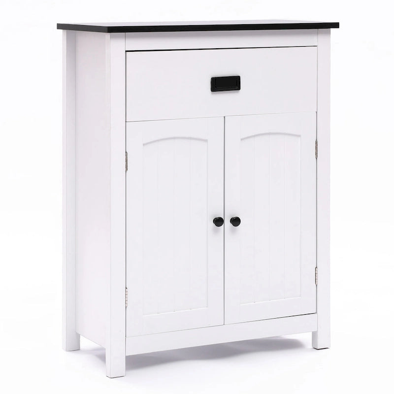 Meuble de rangement de salle de bain en bois noir et blanc - 81 cm H x 60 cm L x 30 cm P