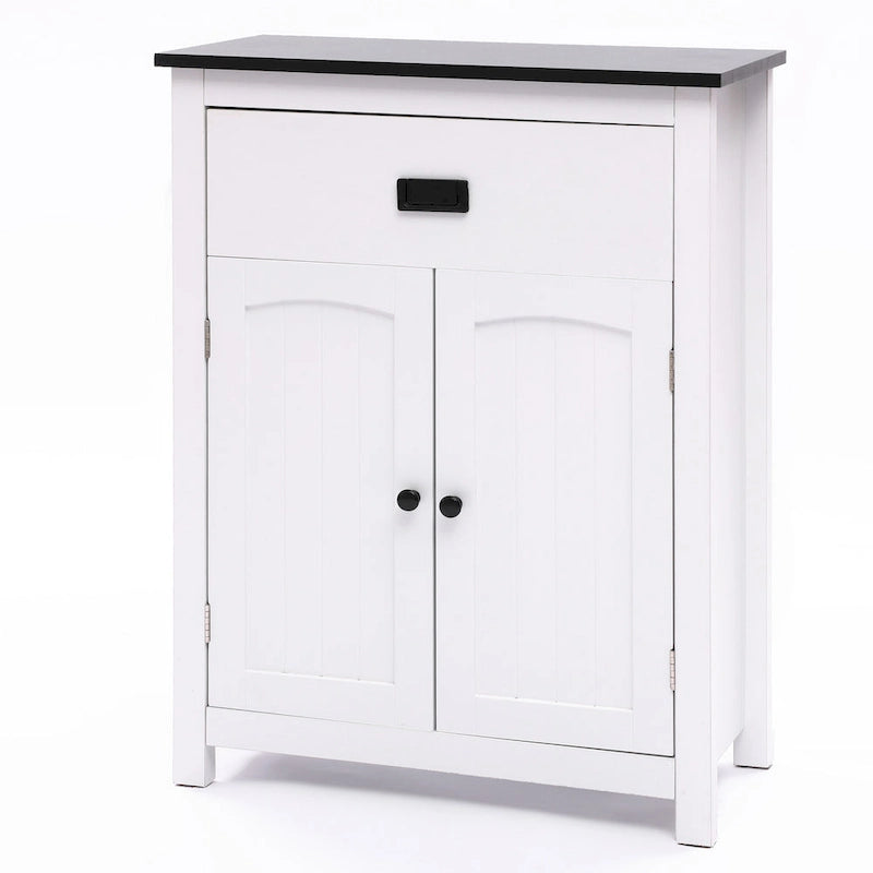 Meuble de rangement de salle de bain en bois noir et blanc - 81 cm H x 60 cm L x 30 cm P