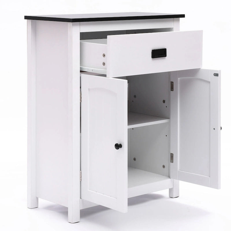 Meuble de rangement de salle de bain en bois noir et blanc - 81 cm H x 60 cm L x 30 cm P