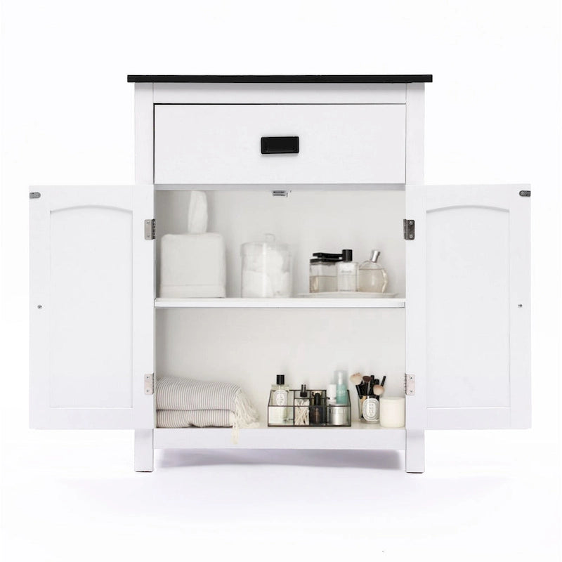Meuble de rangement de salle de bain en bois noir et blanc - 81 cm H x 60 cm L x 30 cm P
