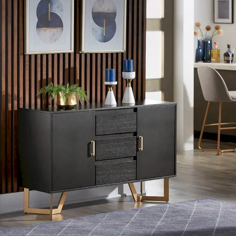 Cheyenne Black Finish Server with Gold Metal Base by iNSPIRE Q Modern