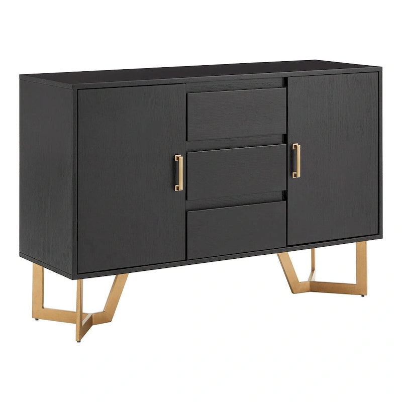 Buffet noir avec piètement en métal doré