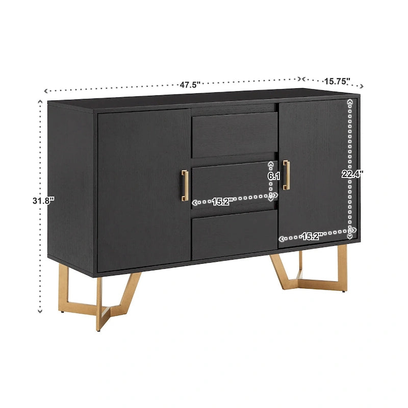 Buffet noir avec piètement en métal doré