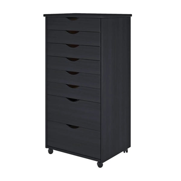 Adeptus Original Roll Cart, Solid Wood, 6 Plus 2 Drawer Extra Wide Roll Cart, Black