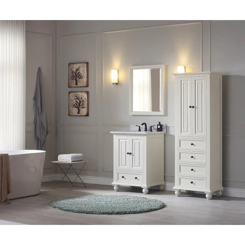 Meuble de Rangement en Lin Blanc Français 24L x 68H avec Tiroirs à Fermeture Douce