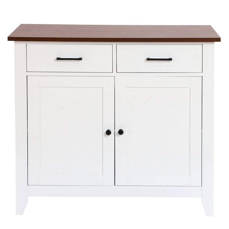 Buffet bas 2 tiroirs 2 portes en bois blanc - 83,39 H x 90,96 L x 40,01 P cm