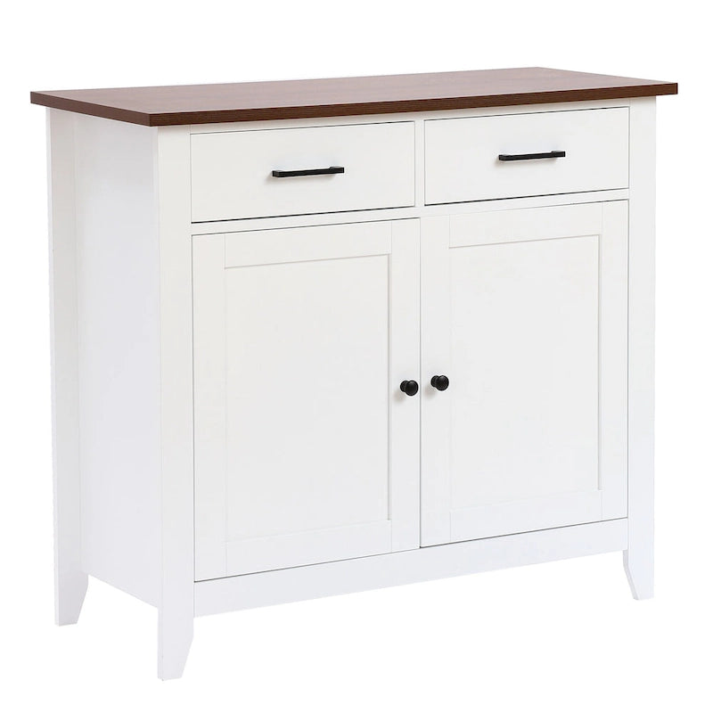Buffet bas 2 tiroirs 2 portes en bois blanc - 83,39 H x 90,96 L x 40,01 P cm