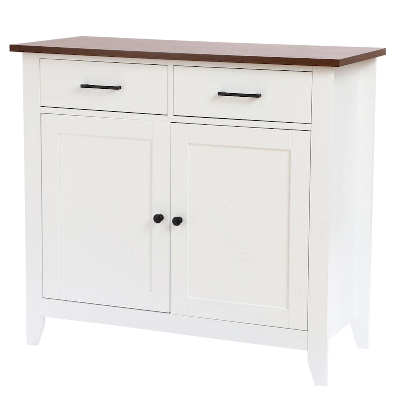 Buffet bas 2 tiroirs 2 portes en bois blanc - 83,39 H x 90,96 L x 40,01 P cm