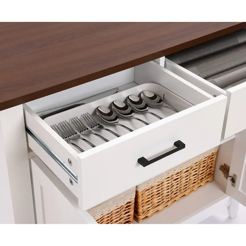 Buffet bas 2 tiroirs 2 portes en bois blanc - 83,39 H x 90,96 L x 40,01 P cm