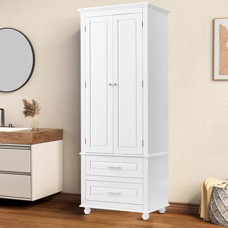 Armoire de rangement haute de salle de bain en bois, minimaliste et moderne, avec dispositif anti-basculement