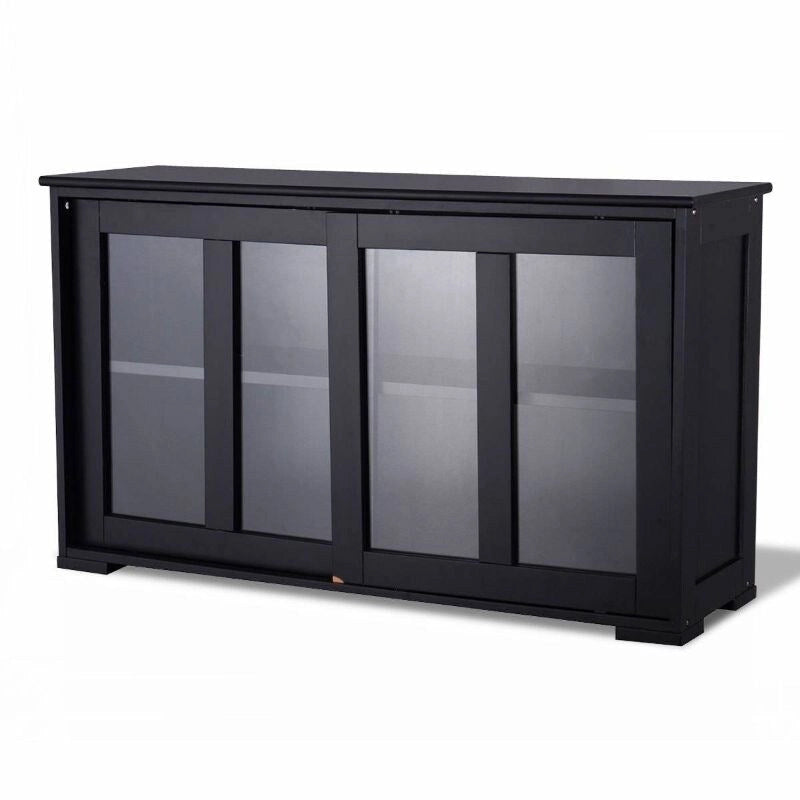 Buffet bas de salle à manger noir avec 2 portes coulissantes en verre – 62,5 cm (H) x 106,4 cm (L) x 33 cm (P)