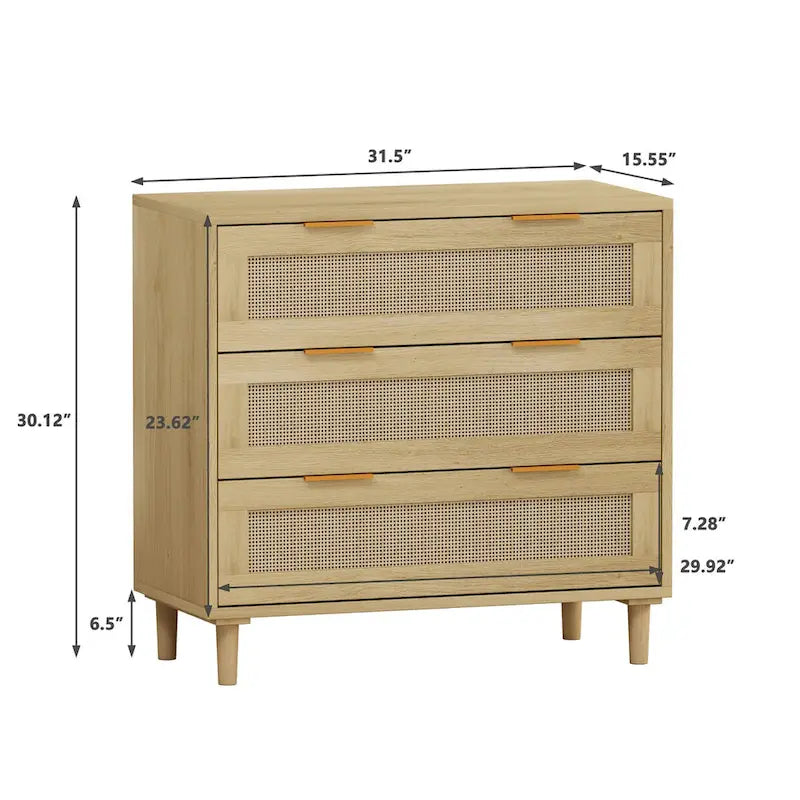 Armoire de rangement en rotin à 3 tiroirs de 31,5 po pour chambre, salon, salle à manger