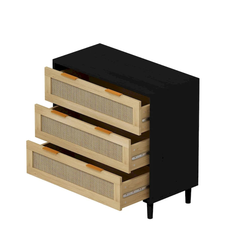 Armoire de rangement en rotin à 3 tiroirs de 31,5 po pour chambre, salon, salle à manger