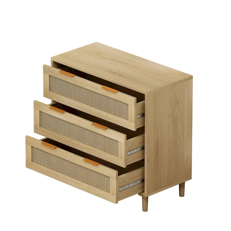 Armoire de rangement en rotin à 3 tiroirs de 31,5 po pour chambre, salon, salle à manger