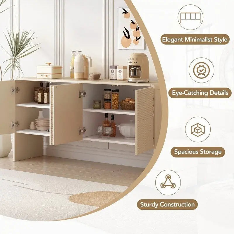 Buffet avec 4 Portes et Grand Espace de Rangement de 60L - N/A
