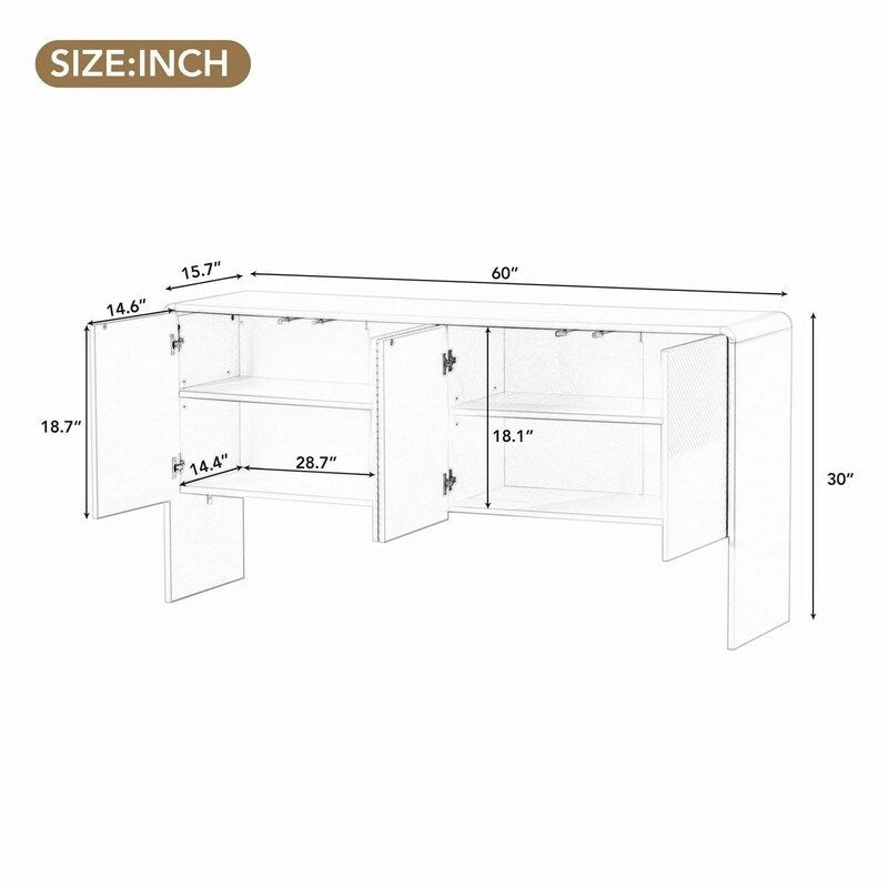 Buffet avec 4 Portes et Grand Espace de Rangement de 60L - N/A