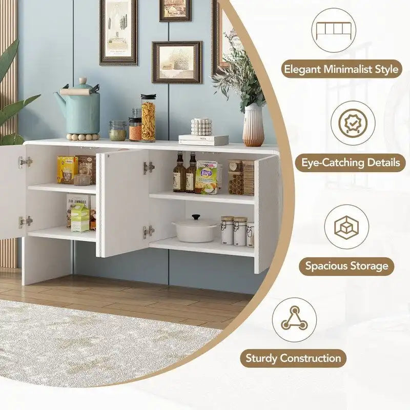 Buffet avec 4 Portes et Grand Espace de Rangement de 60L - N/A