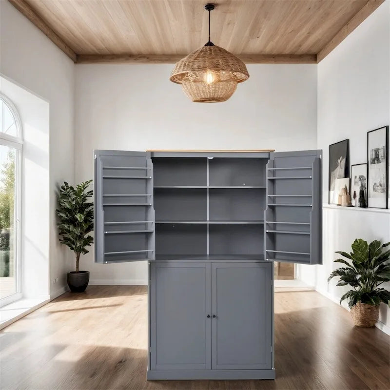 Armoire de cuisine autoportante avec tiroir, étagères réglables, étagères de porte