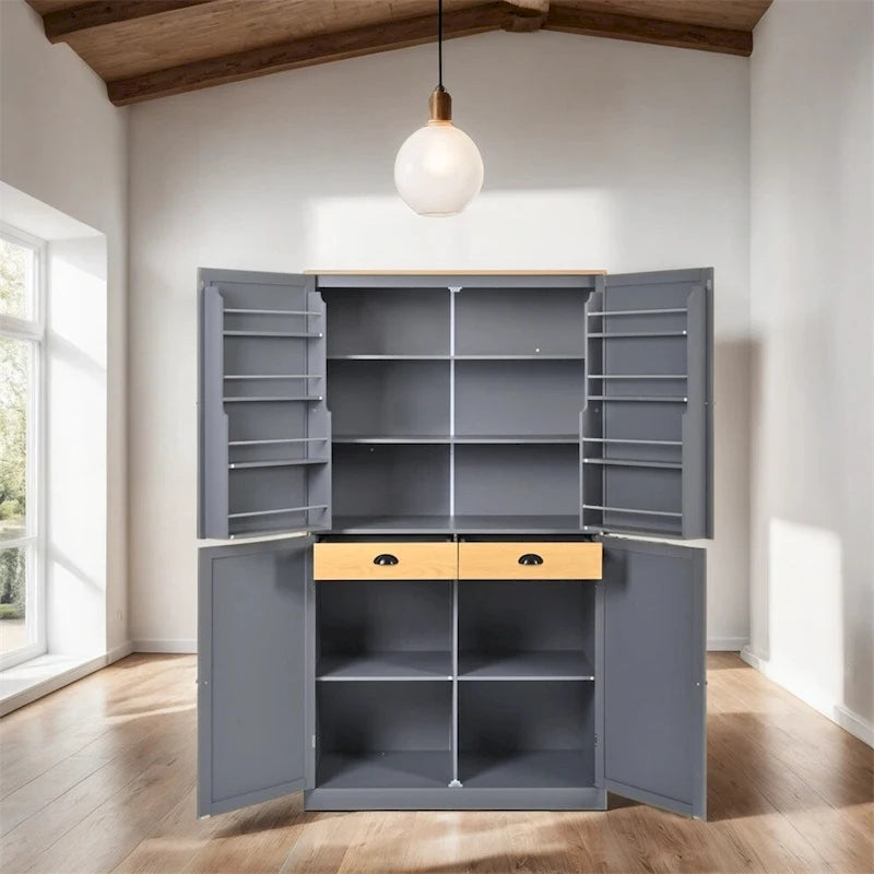 Armoire de cuisine autoportante avec tiroir, étagères réglables, étagères de porte