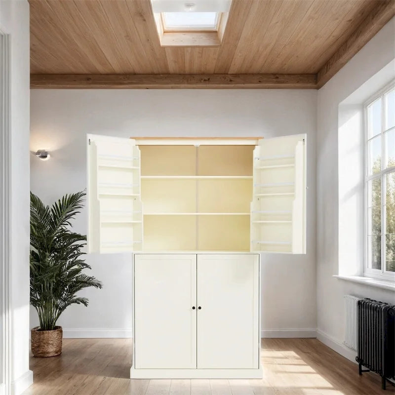 Armoire de cuisine autoportante avec tiroir, étagères réglables, étagères de porte