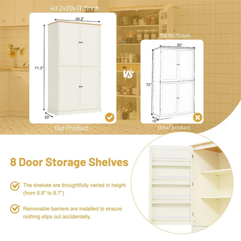 Armoire de cuisine autoportante avec tiroir, étagères réglables, étagères de porte
