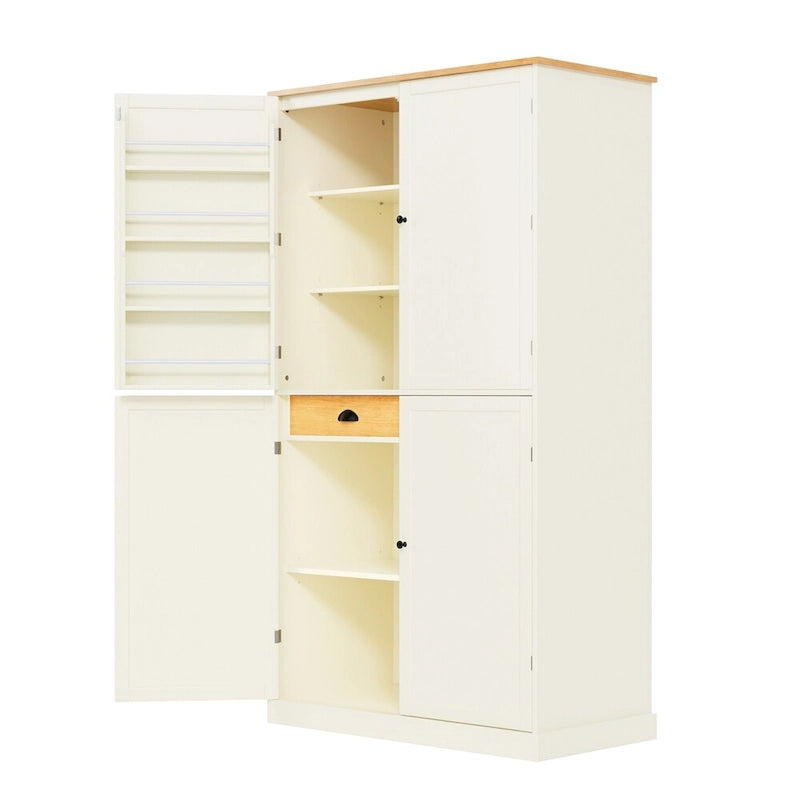Armoire de cuisine autoportante avec tiroir, étagères réglables, étagères de porte